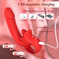 2-in-1 Zungen-Vibrator Weiblicher G-Punkt Klitoris-Stimulator Stoßender Dildo-Vibrator Sexspielzeug für Frauen