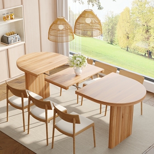 Table à manger moderne extensible en bois de 55,12 à 70,87 pouces avec rallonges amovibles, style mid-century, assemblée pour la maison - Product Image 3