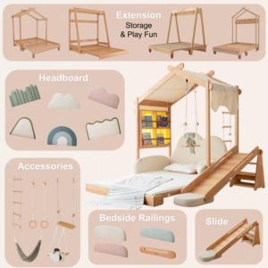 <span class=keywords><strong>Cama</strong></span> de Casa de juegos multifuncional para niños con tobogán, cuerda de escalada y tienda de campaña <span class=keywords><strong>Montessori</strong></span>, <span class=keywords><strong>cama</strong></span> de casa de madera para niños y niñas - Product Image 3