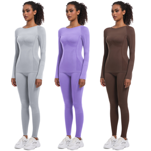 Women's 2-Piece Gym Fitness Set Long Sleeve Sports <b>Top</b> High Elastic Waist Breathable Seamless Yoga Leggings Eco-Friendly - Product Image 1