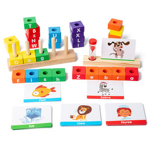 HOYE CRAFT nouveau bébé en bois anglais lettre apprentissage jouet <span class=keywords><strong>orthographe</strong></span> colonne jouet forme correspondant blocs jeu - Product Image 6