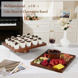 Acacia Wood Tall <b>Cake</b> <b>Stand</b> With Acrylic Cover Dessert Display Tray For Party Bakery Use - Product Image 4