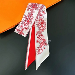 Factory OEM ODM Custom Designer Twill Silk Ribbon Scarf Digital Printed Imitation Silk Scarf for Women <strong>Head</strong> Handbag Hair <strong>Wraps</strong> - Product Image 4