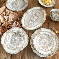 Service de vaisselle en céramique à relief baroque vintage - Assiettes et bols de style européen pour la maison