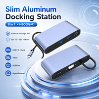 Base de Conexión USB-C 8 en 1 con 4K+60Hz +1080P VGA, Gigabit Ethernet, 100W PD, 4xUSB3.0 5Gbps, Carcasa de Aluminio, en Stock
