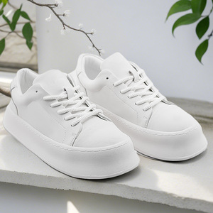 Zapatillas Deportivas Blancas para Hombre, Punta Redonda, Cierre de Cordones, Parte Superior de PU, Suela de Goma, Entresuela de EVA, Casuales, para Todas las Temporadas, Color Sólido - Product Image 1