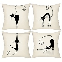 Kongyu Heimtextilien Lustige Schwarze Katzenmuster Kissenbezüge Dekorative Kissenhüllen Set für Sofa Couch Stuhl