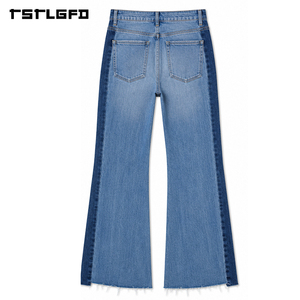 Pantalones vaqueros acampanados con paneles OEM ODM, de mezclilla pesada con lavado vintage y dobladillo deshilachado, estilo streetwear, venta al por mayor a granel - Product Image 2
