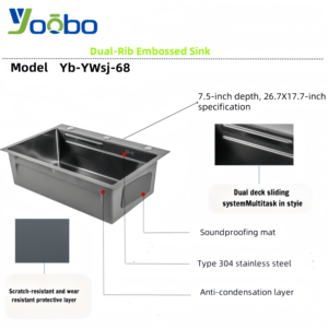 อ่างล้างจานสเตนเลส 304 แบบฝังใต้เคาน์เตอร์ ลายรังผึ้งขัดเงา ขอบคู่ แบบอุตสาหกรรม ลึก 7.5 นิ้ว - Product Image 5