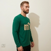 T-shirt à manches longues en jersey de bambou pour homme, 200 grammes, doux, respirant, écologique, imprimé, vierge, pour usage quotidien/nuit, logo personnalisable