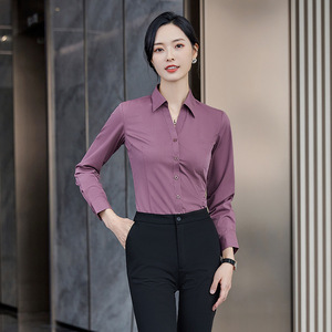 Women's Formal Shirt Set Solid Color Bamboo Fiber Anti-Wrinkle Office Workwear Professional Business Wear Long Sleeve - Product Image 5