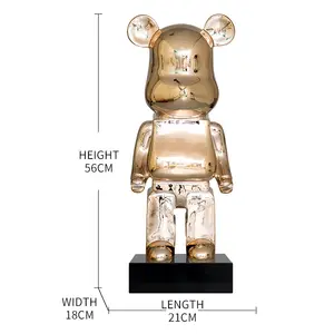 Resin Sculpture Chinese Resin Art Supplies Wholesale Fashion Design Bearbrick Home Decoration Electroplating Gold Silver Bear Resin Sculpture