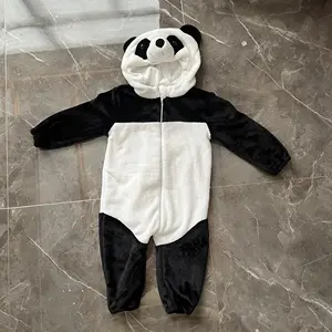 蹒跚学步的男孩女孩卡通浴袍法兰绒睡袍冬季睡袍儿童连体婴儿睡衣熊猫设计婴儿睡衣