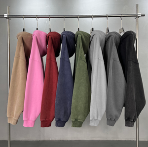 Hoodie en molleton coupe boxy courte 370 g/m² personnalisé, avec fermeture éclair de haute qualité, effet délavé vintage, impression DTG et broderie, style streetwear - Product Image 2