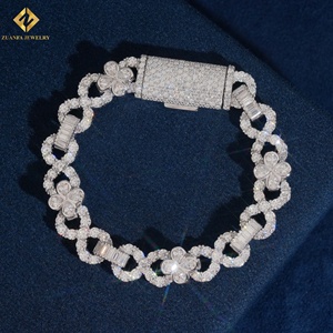 <b>Infinity</b> Cuban Chain VVS Moissanite Chain Link <b>Bracelet</b> 925 Silver Rhodium Plated Flower Design Luxury Women's Wedding <b>Bracelet</b> - Product Image 5