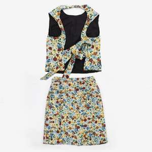 Ensemble gilet et jupe personnalisé à motif floral <span class=keywords><strong>pour</strong></span> femme, veste sans manches dos nu, crop top à nœud papillon et jupe, été - Product Image 4