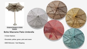 Parasol de plage en macramé de 6,5 pieds, couleur café chocolat, en corde de <span class=keywords><strong>coco</strong></span> tressée au crochet, avec franges à pompons, idéal pour le marché - Product Image 2