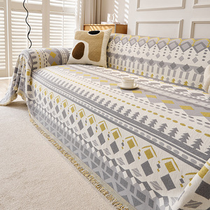 Chenille Bohemian <b>Sofa</b> <b>Cover</b> Geometric Pattern One-Piece Design All-Season Use - Product Image 1