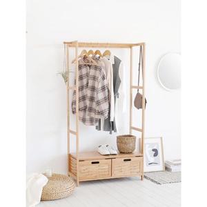 Vente en gros Porte-vêtements en bambou étagère suspendue Vêtements de maison Étagères de rangement en bambou <span class=keywords><strong>avec</strong></span> 2 tiroirs - Product Image 2