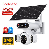 Cámara Solar Goobsafe V8 AOV de 8MP con Doble Lente PTZ, Detección PIR 355, Seguimiento Humanoide, Luz de Advertencia Roja y Azul, 4G WiFi, Tarjeta de Memoria