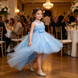 Abito da Principessa per Bambine con Coda Lunga Staccabile, <span class=keywords><strong>Vestito</strong></span> da Damigella con Sfumature di Colore in Tessuto Poliestere/Cotone e Rete - Product Image 1