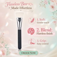 Kuas Makeup Gagang Kayu Logo Kustom Bulu Sintetis Kuas Pipi Datar untuk Foundation dan Blush