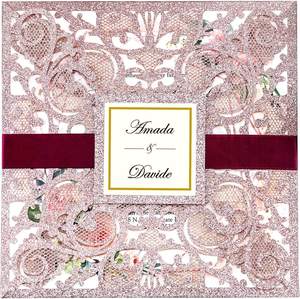 Couleur <span class=keywords><strong>or</strong></span> <span class=keywords><strong>Rose</strong></span> paillettes carrées découpées au Laser Invitation de mariage avec enveloppe fête université carte d'invitation - Product Image 6