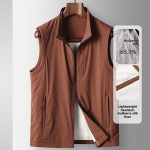 Luxury Men's Silk Blend Filling Vest Nylon Spandex Stretch Sleeveless <b>Gilet</b> Stand Collar Business Casual Custom Logo OEM - Product Image 5
