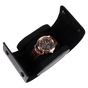 Bán buôn sang trọng màu đen nâu PU da handmade hộp đồng hồ với biểu tượng tùy chỉnh du lịch xem Túi cuộn - Product Image 5