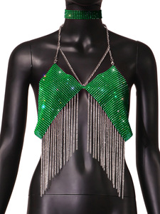Strass mode Bodychain Spaicy fille discothèque <span class=keywords><strong>soutien</strong></span>-<span class=keywords><strong>gorge</strong></span> <span class=keywords><strong>tour</strong></span> <span class=keywords><strong>de</strong></span> <span class=keywords><strong>cou</strong></span> ensemble 2 pièces ensemble luxueux gland Sexy dos nu fronde gilet et colliers - Product Image 6