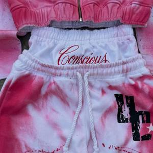 Custom Men Tracksuit Heavyweight Cotton Fleece Streetwear Y2K Grunge Spray Dye Puff Print Men's Outerwear Sets - Product Image 3