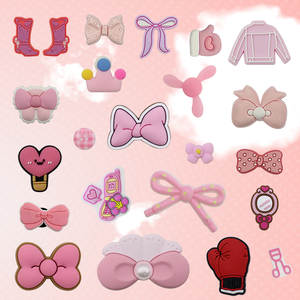 Breloques <span class=keywords><strong>de</strong></span> chaussures modernes DIY Kawaii en PVC rose, nouveauté multicolore, en caoutchouc souple, motifs Cowboy et Nœud, épingles et boucles pour chaussures, ensemble d'accessoires <span class=keywords><strong>de</strong></span> jardin - Product Image 1