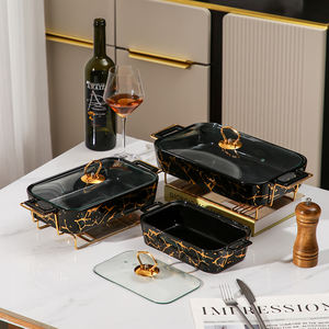 Yurtrain, bandeja de calentamiento rectangular de cerámica duradera de lujo y juego de platos de cazuela con cubierta de vidrio, mantiene la comida caliente, ollas de cocina - Product Image 2