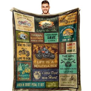 Brown Red Motorcycle Patchwork Flannel <b>Blanket</b> Throw <b>Blanket</b> Nap <b>Blanket</b> Skin Friendly Reversible for Travel Camping - Product Image 3