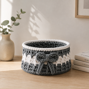 Panier rond en tissu bohème, fait main, tissé à la main, écologique, pour le rangement et la décoration du salon - Product Image 3