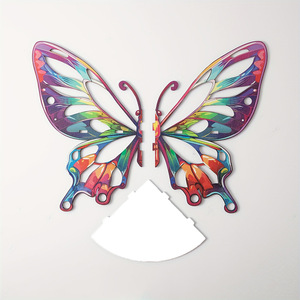 In-stock <b>retro</b> creative 3D hollow butterfly wall hanging wooden laser pendant corner shelf candle holder <b>decoration</b> - Product Image 3