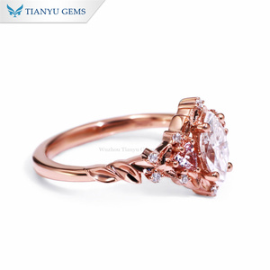 Anillo de Compromiso Tianyu Gems de Oro Rosa de <span class=keywords><strong>14k</strong></span> con Corte Marquise DEF VVS1 de 3.58g, 4*8mm, 0.5ct y Halo de Piedras Rosas - Product Image 2
