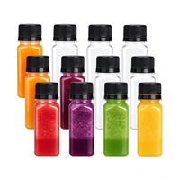 Bouteille carrée en PET transparent épaissi de 60 ml (2 oz) avec bouchon inviolable pour shot de gingembre, jus de fruits pressé à froid, boisson