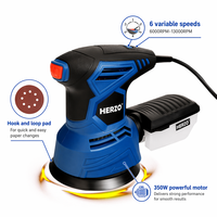 Lijadora Orbital Eléctrica HERZO 230V 300W, Pulidora Orbital Aleatoria de 125mm, Herramienta Eléctrica de Grado DIY