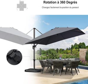 Sombrilla Cantilever 3 x 3 m Gris con Base Cruzada Inclinable |   Sombrilla de Jardín <span class=keywords><strong>para</strong></span> Exteriores con Marco de Aluminio - Product Image 5