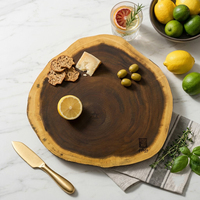 Planche à découper ronde en bois d'acacia durable, faite à la main, épaisseur 1,5 cm, passe au lave-vaisselle