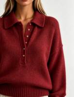 Pull en maille pour femme à col polo, demi-boutonnage, coupe ample, manches longues, style décontracté, automne hiver