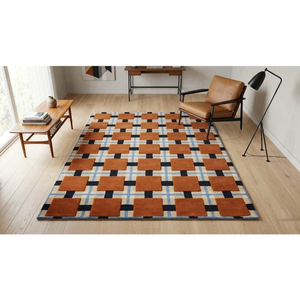 Modern Geometric Pattern Area <b>Rug</b> Rectangle Orange <b>Black</b> White Flat Weave Rubber Backing Living Room Use - Product Image 2