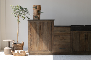 Gabinetes de <span class=keywords><strong>Cocina</strong></span> de Madera con Base de Madera de Olmo Reciclada de Estilo Industrial Antiguo Wabi Sabi y Cubierta de Piedra Azul <span class=keywords><strong>Extraíble</strong></span> - Product Image 3