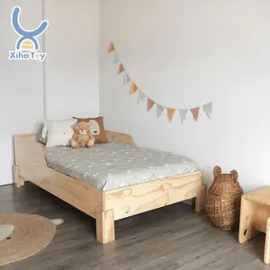 XIHA Modern Toddler Bedroom Montessori Bed Kids Baby Girls And Boys Wooden Floor Bed With Guard Rail For Children