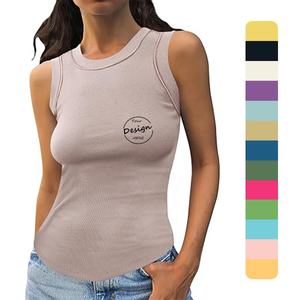 เสื้อกล้ามผ้าฝ้ายสำหรับผู้หญิงคอกลมทรงเข้ารูปเข้ารูปเสื้อเจอร์ซีย์สั้นสำหรับใส่เล่นกีฬาเข้ายิมดีไซน์ใหม่ออกแบบได้ตามต้องการ - Product Image 1