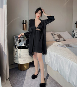 Đồ ngủ nữ mới về, bộ 2 món, đồ ngủ gợi cảm nữ, váy ngủ, áo choàng ngủ giả lụa, đồ ngủ quyến rũ nóng bỏng - Product Image 4