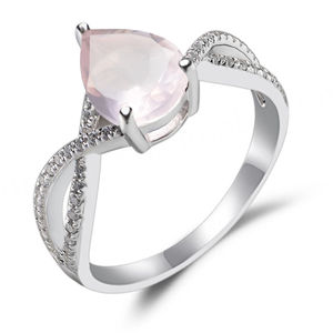 Anillo de Plata de Ley 925 con Circonita Cúbica y Cuarzo Natural, Anillo de Compromiso de Cuarzo Rosa en Oro Rosa - Product Image 4