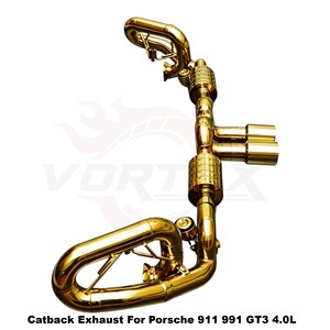 Sistema de escape Vortex Bespoke de acero inoxidable con acabado dorado para Porsche 911 991 GT3 4.0L, mejora visual exótica. - Product Image 2