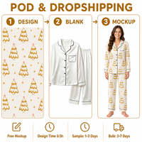 Pyjama personnalisé de Noël pour femme, motif arbre doré, col cranté tricoté, respirant, en polyester, POD MOQ 1PC